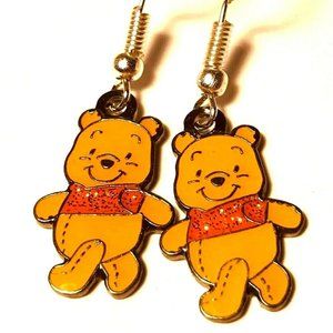 Vintage Disney Winnie The Pooh Bear Earrings Disneyana Charm Signed Charms